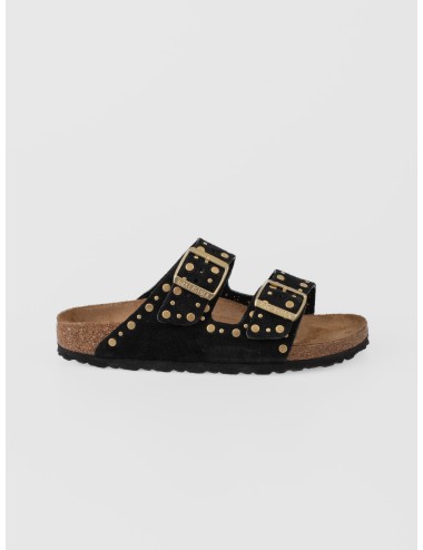 Sandalia negra Birkenstock Arizona Rivet Border con remaches dorados