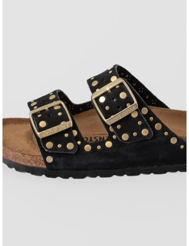 Sandalia negra Birkenstock Arizona Rivet Border con remaches dorados