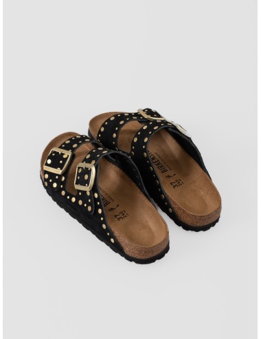 Sandalia negra Birkenstock Arizona Rivet Border con remaches dorados
