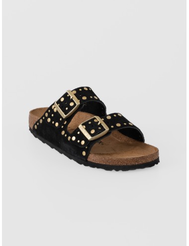 Sandalia negra Birkenstock Arizona Rivet Border con remaches dorados