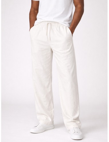 Pantalón Eggnog White Les Deux Patrick Linen Pants con cintura elástica y cordón ajustable