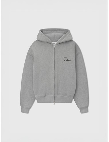 Sudadera gris jaspeada Rhude Classic Zip Up con capucha y logo negro bordado en el pecho