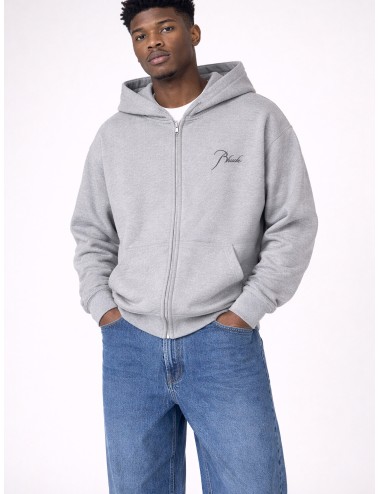 Sudadera gris jaspeada Rhude Classic Zip Up con capucha y logo negro bordado en el pecho