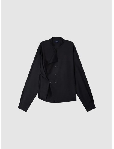 Sobrecamisa negra Soeur Paris Hampton en seda con cuello mao y botonadura frontal