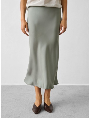 Falda satinada verde agua Soeur Paris Harry de largo midi con caída fluida y bajo evasé
