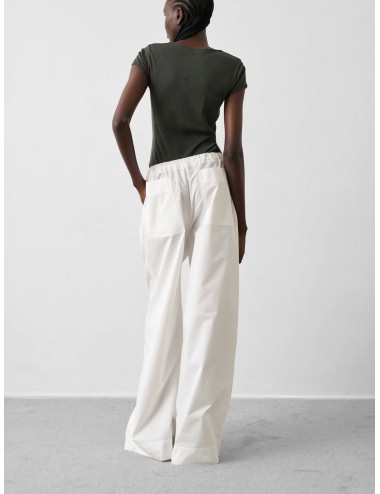 Pantalón blanco cassé Soeur Paris Hugues de corte amplio con cintura elástica y cordón