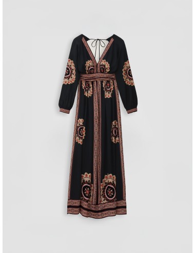 Vestido largo Carbone ba&sh Robe Vera con escote en V y estampado ornamental en contraste