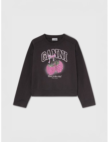 Sudadera phantom Ganni Crewneck with Raspberries con gráfico frontal de frambuesas y strass