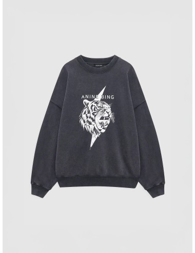 Sudadera Vintage Black Anine Bing Miles Tiger con gráfico frontal de tigre y rayo