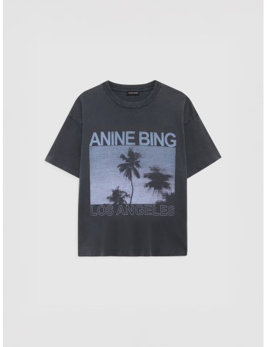 Camiseta Washed Grey Anine Bing Cade Palms con gráfico frontal de palmeras y logo Los Angeles