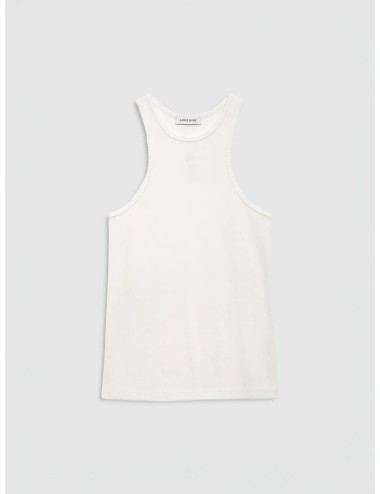 Top ivory Anine Bing Cole de canalé con escote redondo y monograma tonal