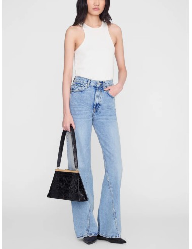 Top ivory Anine Bing Cole de canalé con escote redondo y monograma tonal