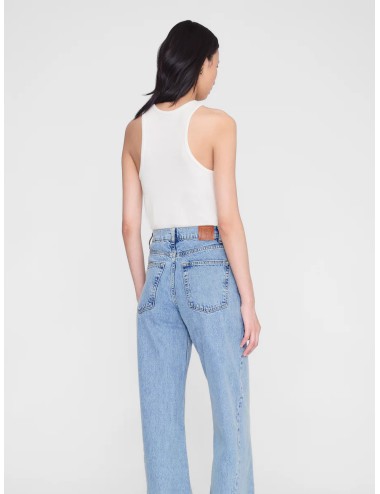 Top ivory Anine Bing Cole de canalé con escote redondo y monograma tonal