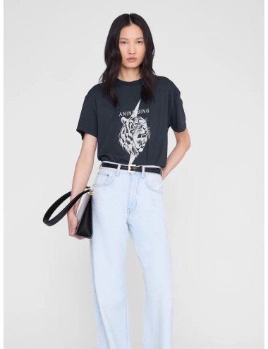 Camiseta vintage black Anine Bing Wagner Tiger con gráfico frontal de tigre y logo estampado