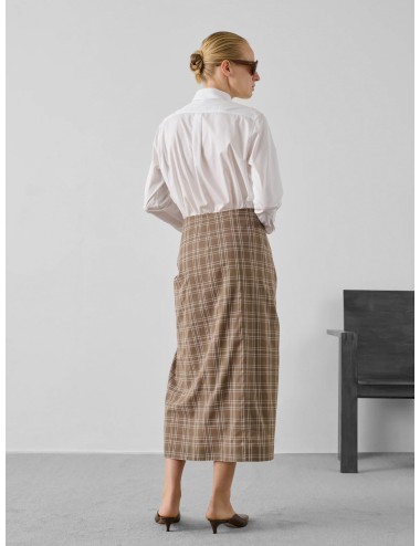 Falda marrón glacé y crudo Soeur Paris Goa con cuadro y drapeado anudado