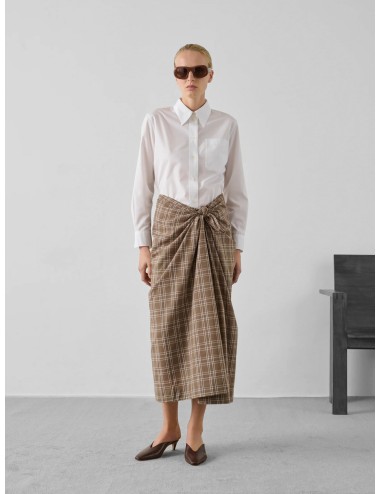 Falda marrón glacé y crudo Soeur Paris Goa con cuadro y drapeado anudado