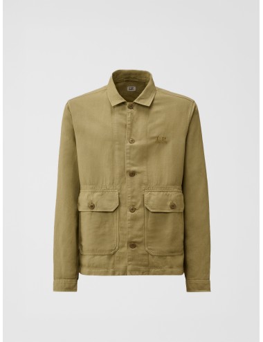 Sobrecamisa Dove C.P. Company con bolsillos frontales de solapa y logo bordado en el pecho