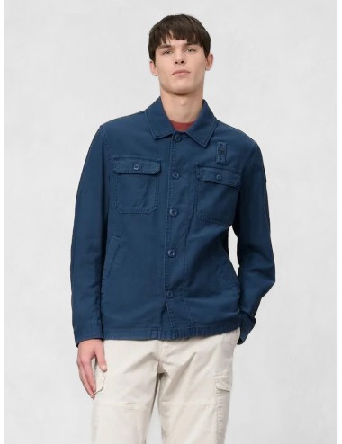 Sobrecamisa índigo Blauer Goodale de algodón con bolsillos utilitarios y parche logo en manga