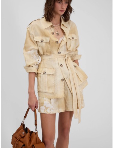 Chaqueta mandorla Ermanno Firenze Sahariana con cuatro bolsillos y cinturón