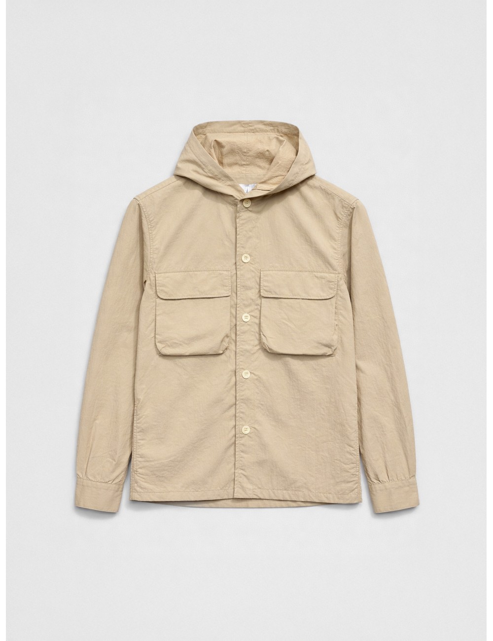 Sobrecamisa técnica white vintage Les Héritiers TECH HOODIE con capucha fija y bolsillos frontales