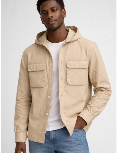 Sobrecamisa técnica white vintage Les Héritiers TECH HOODIE con capucha fija y bolsillos frontales