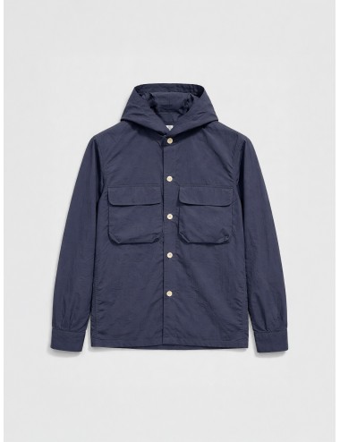 Sobrecamisa técnica navy blue Les Héritiers TECH HOODIE con capucha fija y bolsillos frontales