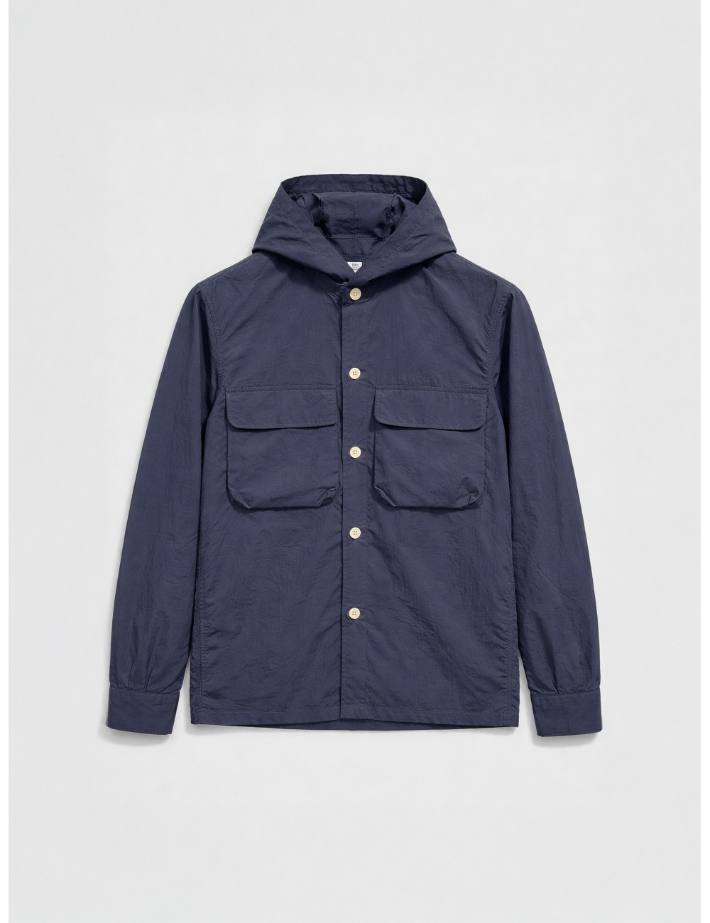 Sobrecamisa técnica navy blue Les Héritiers TECH HOODIE con capucha fija y bolsillos frontales