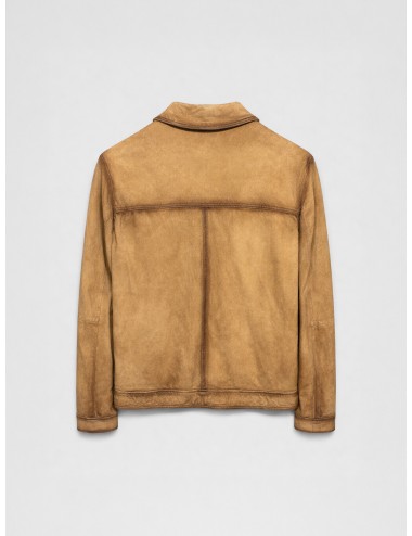 Cazadora de piel tabaco Les Héritiers HST067 con efecto vintage y cremallera frontal