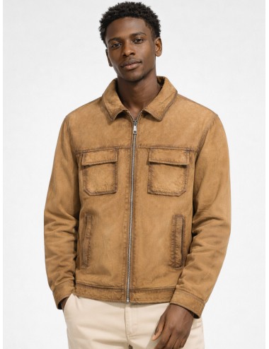 Cazadora de piel tabaco Les Héritiers HST067 con efecto vintage y cremallera frontal