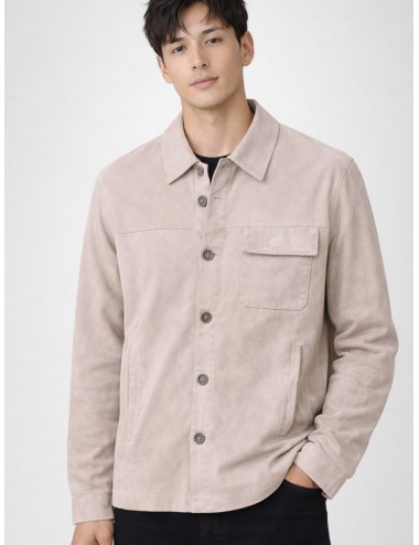 Sobrecamisa de ante gris Les Héritiers HST091 con bolsillos frontales y cierre de botones