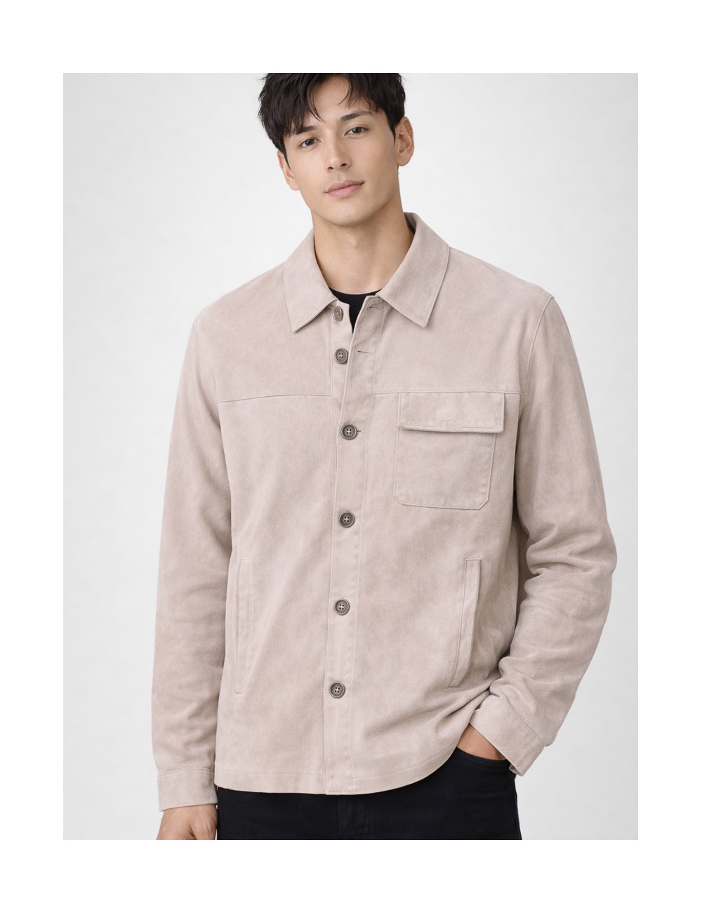 Sobrecamisa de ante gris Les Héritiers HST091 con bolsillos frontales y cierre de botones