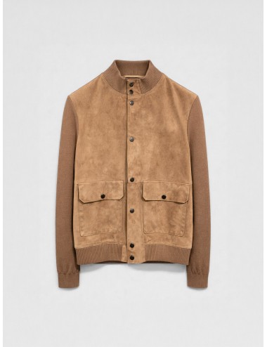 Sobrecamisa camel Les Héritiers HST095 combinada en ante y punto con frontal de piel