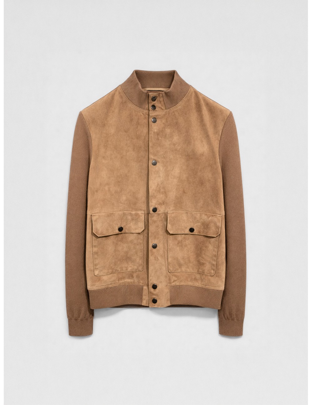 Sobrecamisa camel Les Héritiers HST095 combinada en ante y punto con frontal de piel