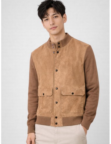 Sobrecamisa camel Les Héritiers HST095 combinada en ante y punto con frontal de piel