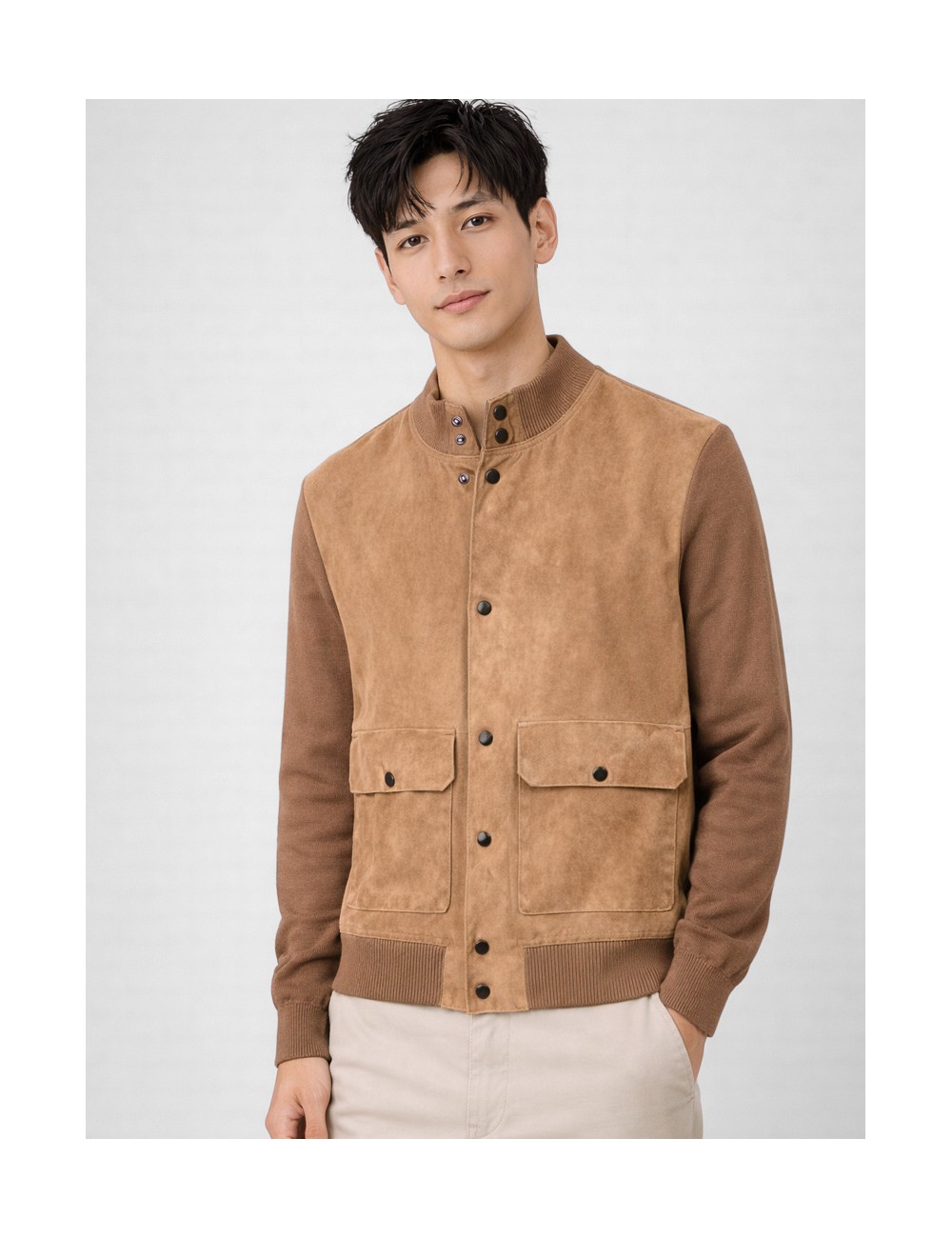 Sobrecamisa camel Les Héritiers HST095 combinada en ante y punto con frontal de piel