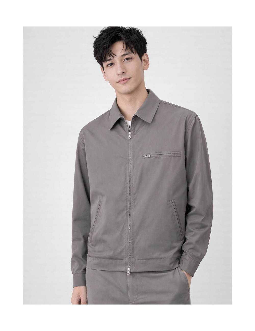 Chaqueta worker técnica khaki Les Héritiers WORK TECH con cremallera de doble carro y cuello camisero