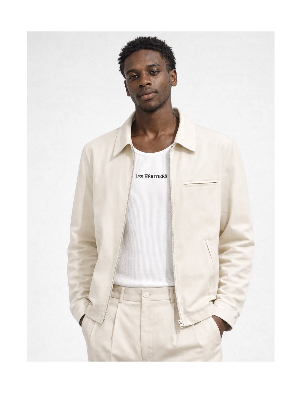 Chaqueta worker técnica white vintage Les Héritiers WORK TECH con cremallera de doble carro