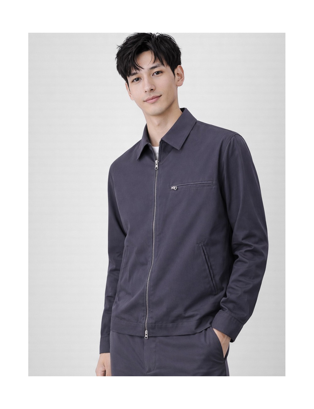 Chaqueta worker técnica navy Les Héritiers WORK TECH con cremallera de doble carro y cuello camisero