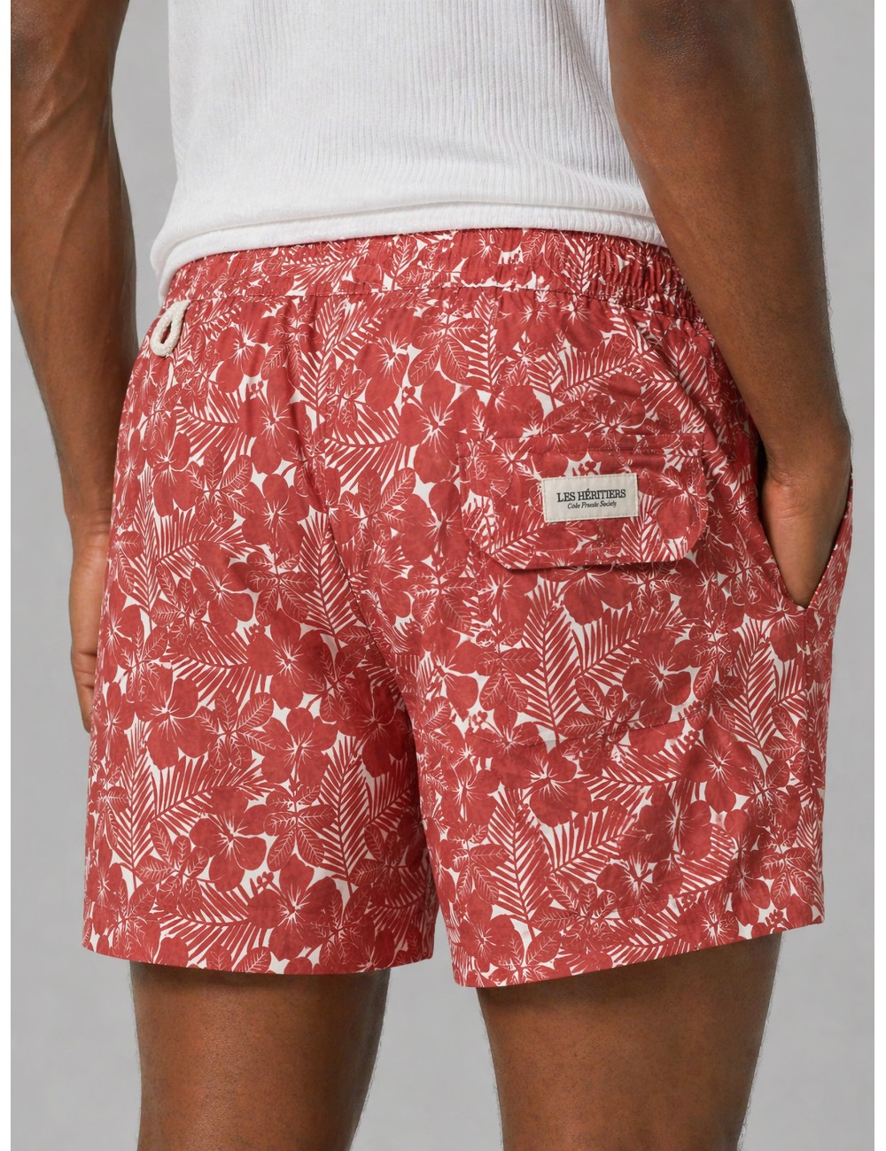 Bañador estampado rojizo Les Héritiers Captain 6 con floral suave