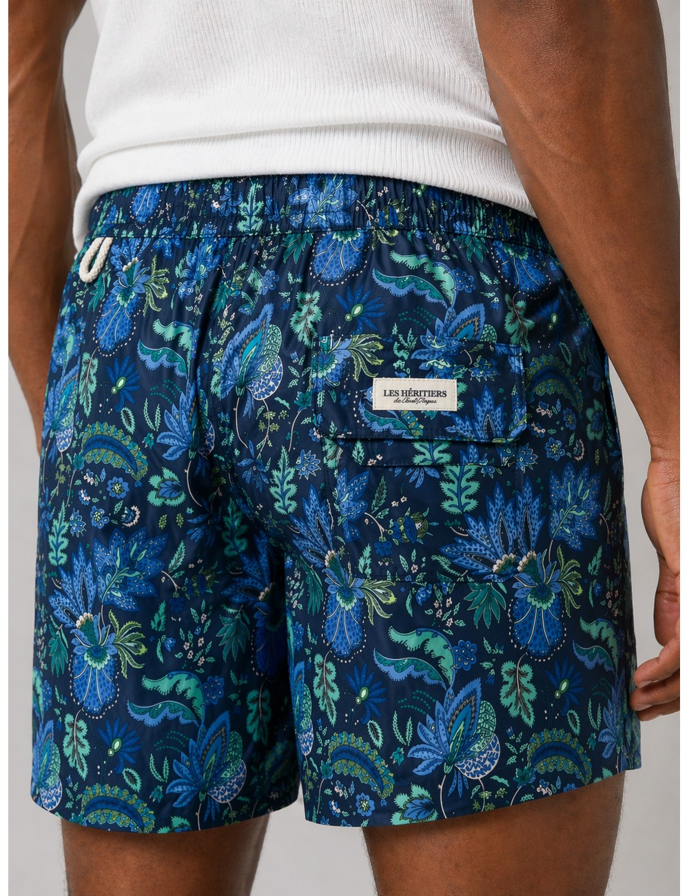 Bañador azul Les Héritiers Captain 1 con estampado floral ornamental