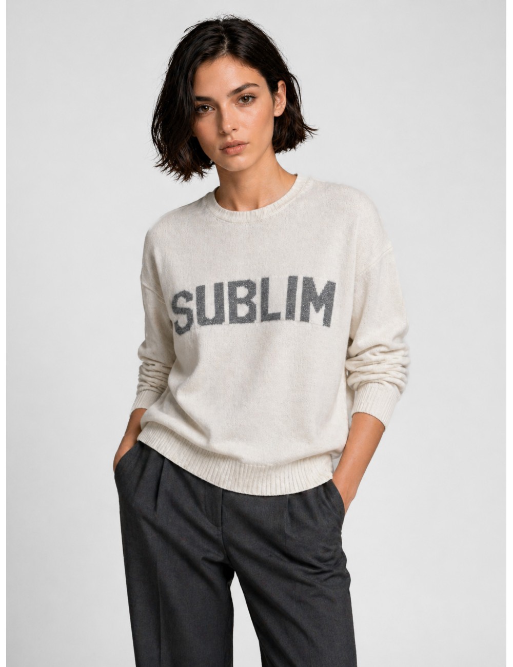 Jersey crudo SUBLIM mujer con logo frontal gris en lurex