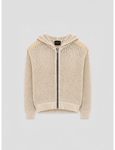 Chaqueta arena SUBLIM Calada Franja con punto calado, capucha y franjas azules