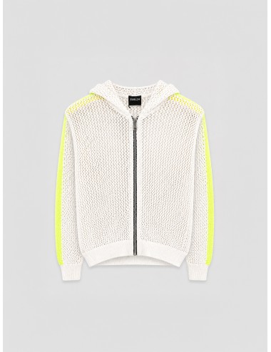 Chaqueta crudo SUBLIM Calada Franja con punto calado, capucha y franjas flúor