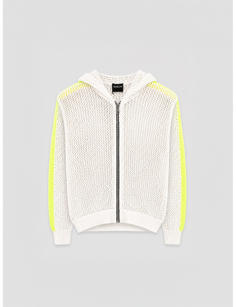 Chaqueta crudo SUBLIM Calada Franja con punto calado, capucha y franjas flúor