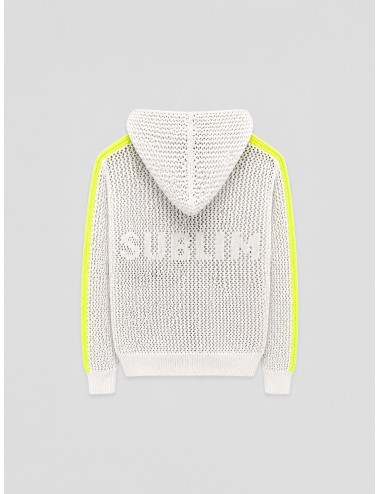 Chaqueta crudo SUBLIM Calada Franja con punto calado, capucha y franjas flúor