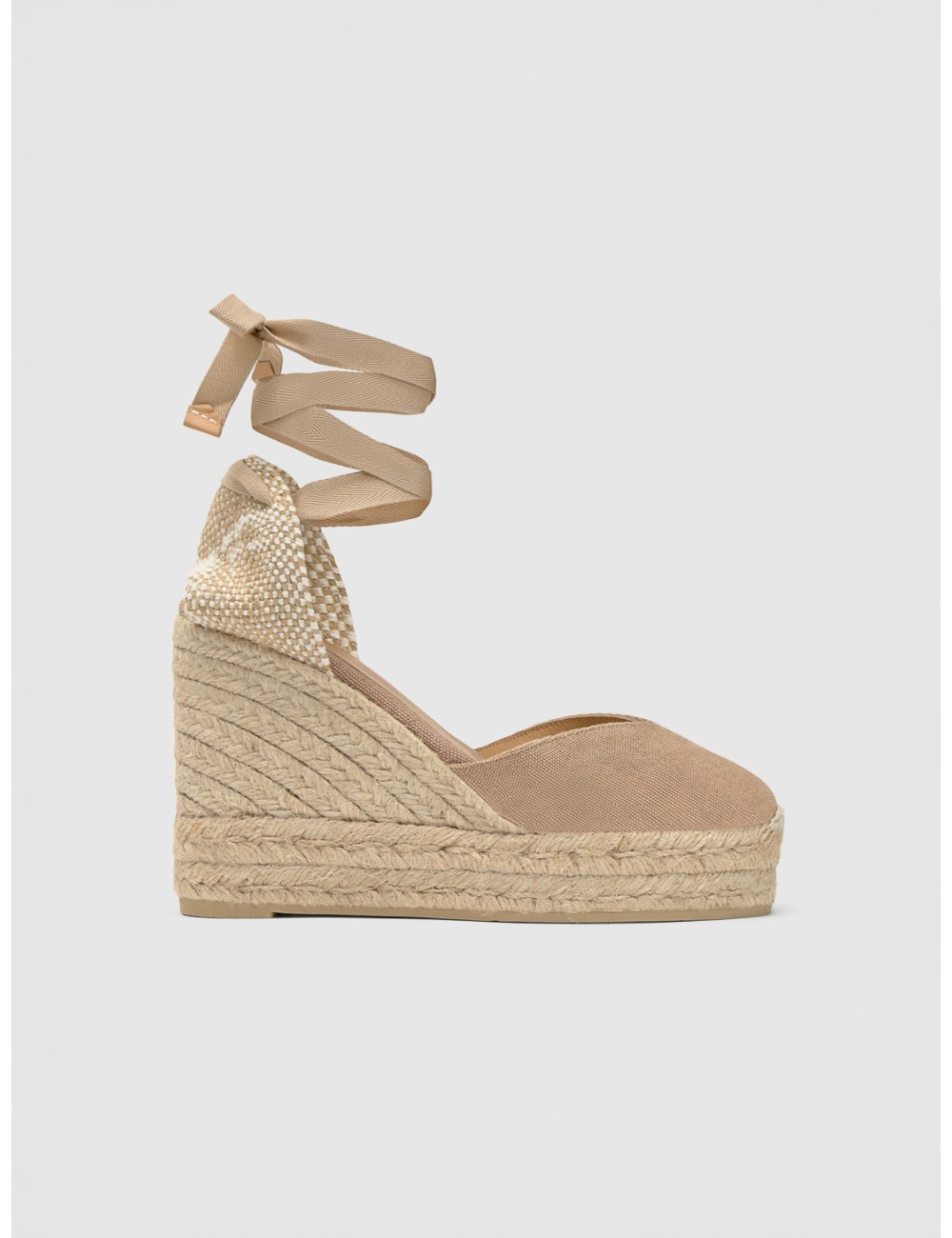 Alpargata CASTAÑER CHIARA en oro con lino metalizado y cuña de 11 cm para verano