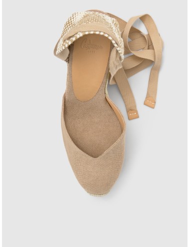 Alpargata CASTAÑER CHIARA en oro con lino metalizado y cuña de 11 cm para verano