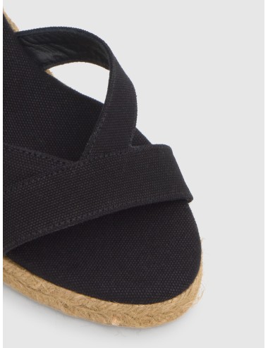 Sandalia CASTAÑER BRUNA T en negro con algodón negro y cuña de 9 cm