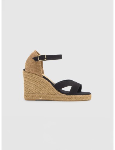 Sandalia CASTAÑER BRUNA T en negro con algodón negro y cuña de 9 cm