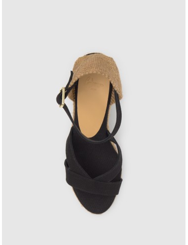 Sandalia CASTAÑER BRUNA T en negro con algodón negro y cuña de 9 cm